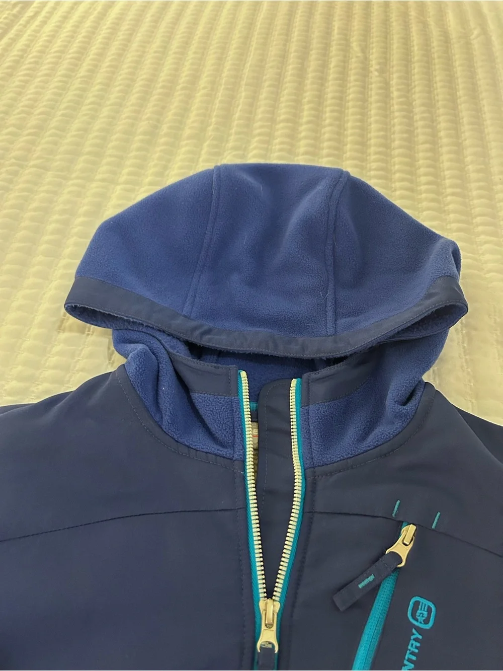 Free Country Youth Blue Hooded Fleece Jacket with Zip Chest Pocket. Size M